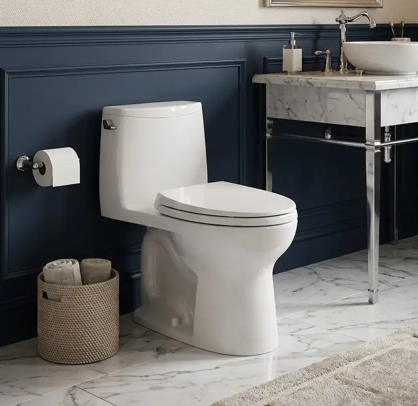 A sleek, modern white toilet installed by ToiletKing, a professional toilet replacement company serving the Washington DC metro area.